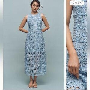 Anthropologie Endless Rose Sleeveless Textured Midi Blue Lace Dress
